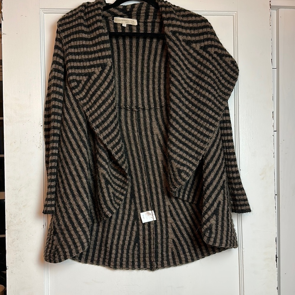 Made in Italy Striped Draped Cardigan | Waterfall Open Knit · Lineamaglia - Picture 2 of 6